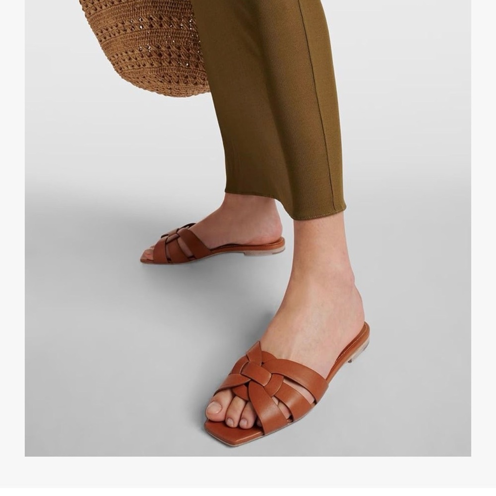 Amazon Tan Leather Slide Sandals